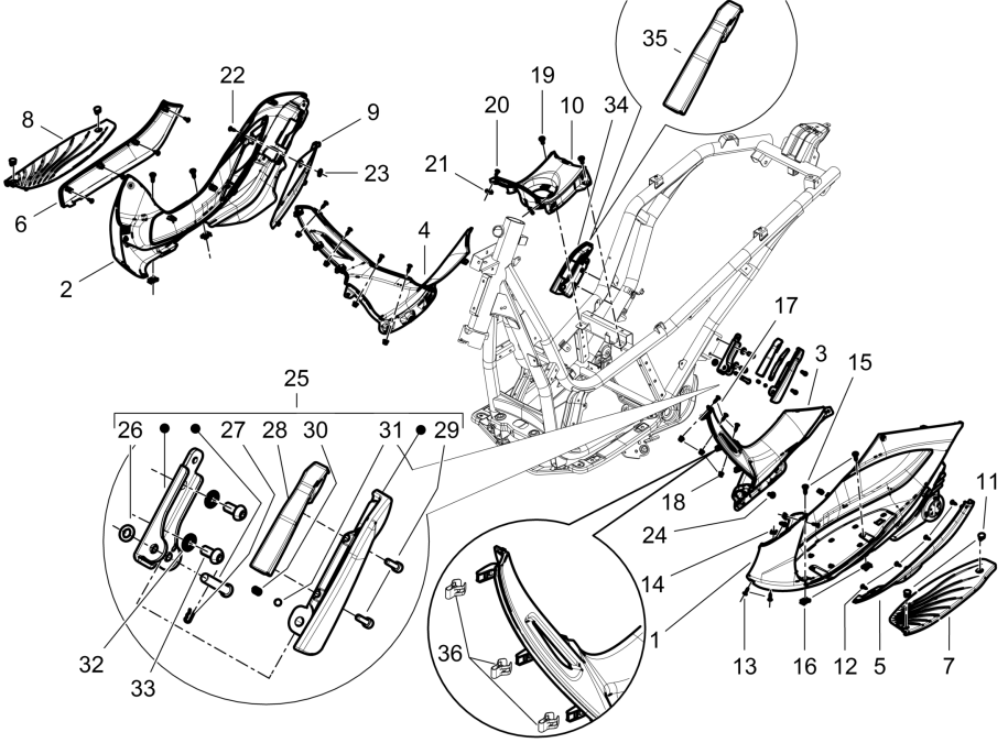 Capot central - Piaggio Beverly 125 RST 4T 4V IE E3 2010-2015 (EMEA)