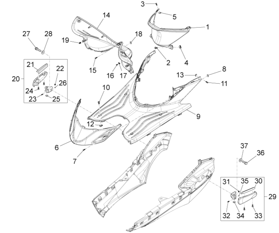 Couvercle central Piaggio Fly 125 4 temps 3VG IE E3