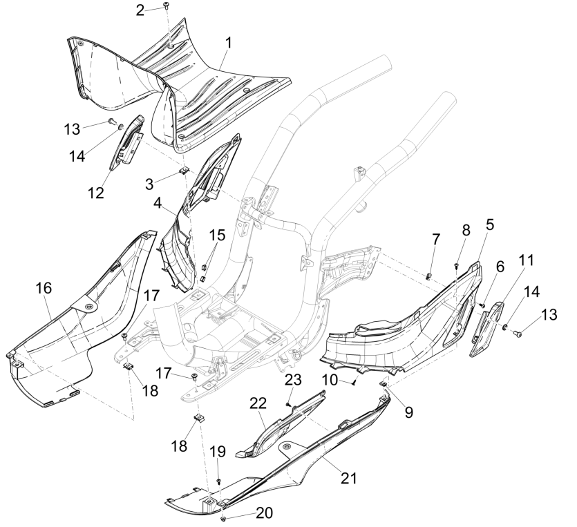 Housse centrale - Marchepied4 temps Piaggio Liberty 50