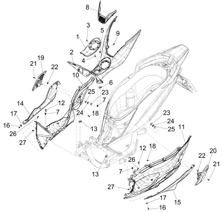 Couvercle central - MarchepiedPiaggio Medley 150 4T IE ABS E4 2016-2020 (EMEA)