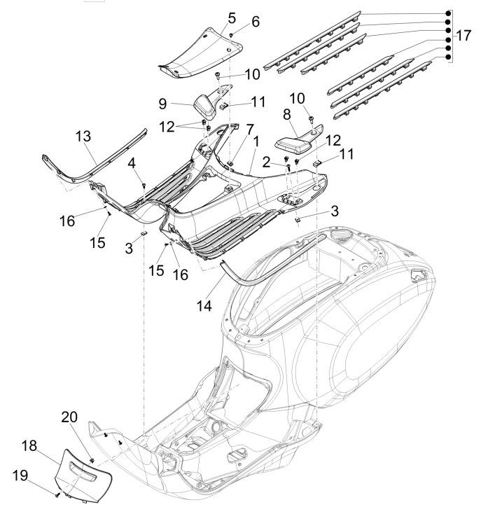 Housse centrale - MarchepiedVespa Sprint 4 temps 3V (injection euro4 IGET) Notte 99/C