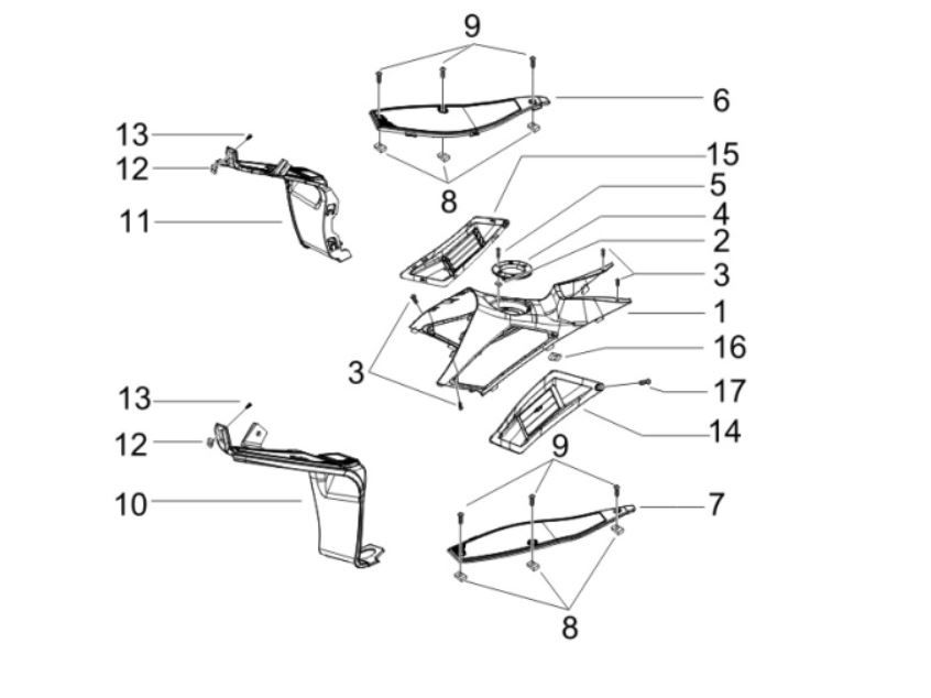 Cache central - MarchepiedGilera Runner 200cc VXR 4 temps 2006