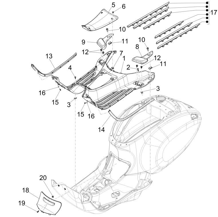 Couvercle central- MarchepiedVespa Primavera 125 4T 3V IE ABS