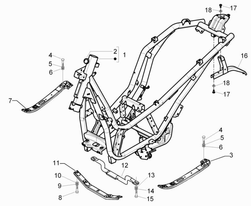 Châssis/châssis Piaggio Beverly 125 RST 4T 4V IE E3 2010-2015 (EMEA)