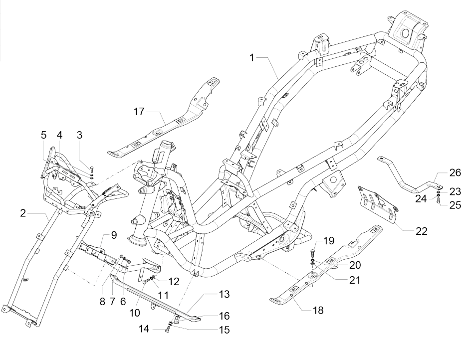 Châssis et cadre Piaggio MP3 350 Maxi sports E4 ABS 2018-2020 (EMEA)