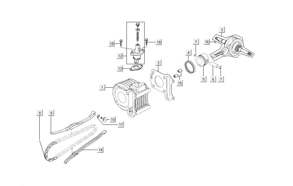 piston cylindre-vilebrequin Kymco Super8 4 temps à partir de 2009 noir