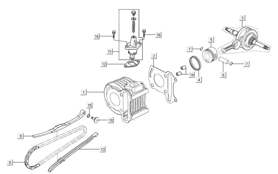 Cylindre vilebrequin Kymco Agility 16'+ injection 4 temps euro4 Rouge