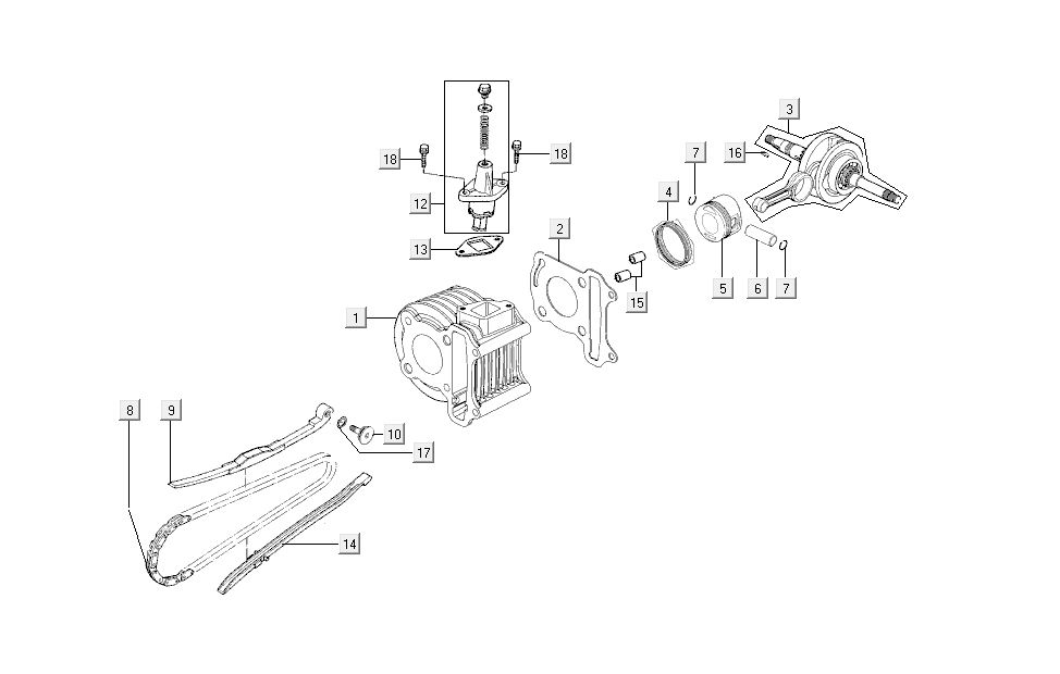 Cylindre vilebrequin Kymco Super 8 4 temps (2007-2009) Bleu jaune