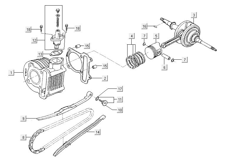 Cylindre vilebrequin Kymco Vitality 4t ac anthracite