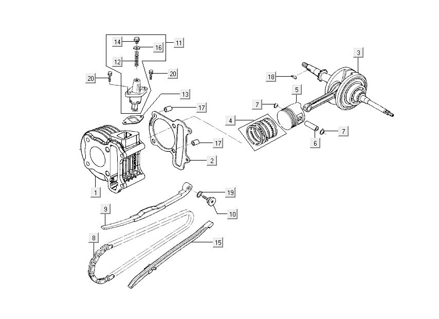 cylindre-piston-vilebrequin Kymco Sento 4 temps bleu