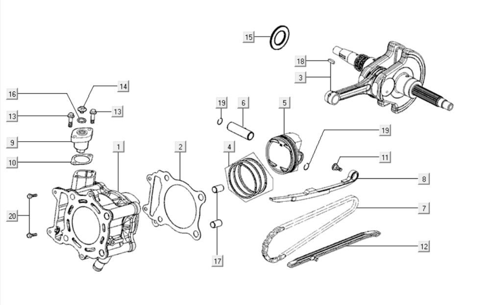 Cylindre de vilebrequin Kymco Downtown 300i gris foncé