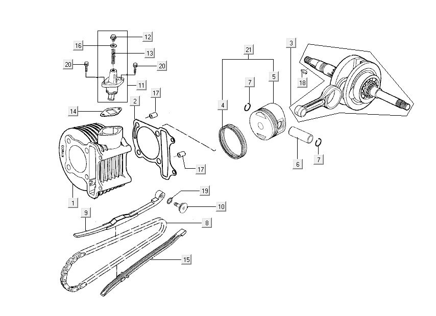 Cylindre vilebrequin Kymco New Dink 4 temps gris foncé