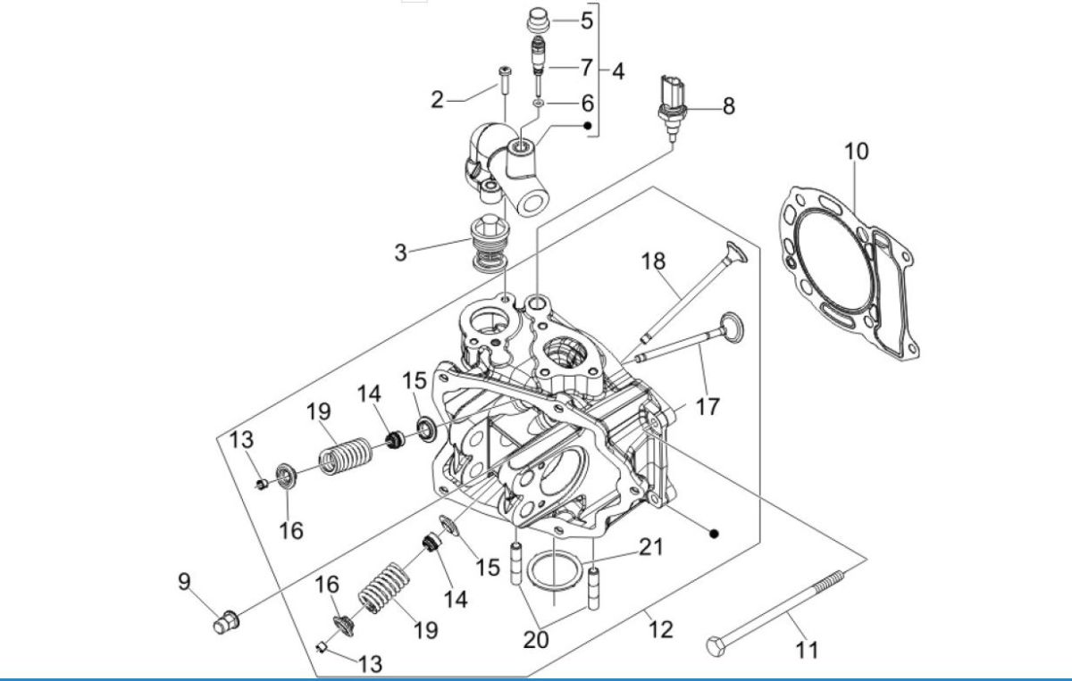 Culasse et groupe de soupapes Vespa GTV 250 4T 4V IE