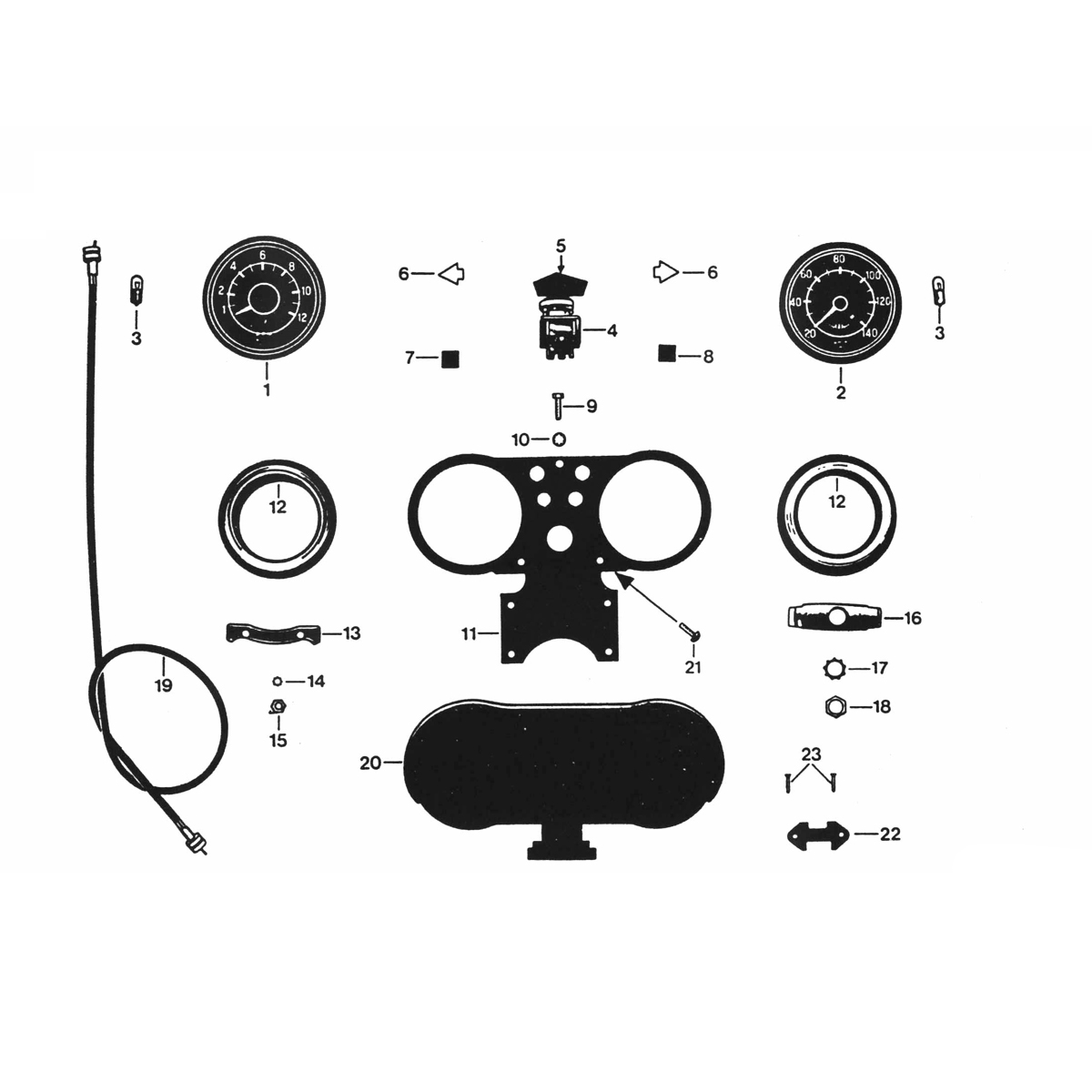Compteur kilométrique - Cockpit Zundapp KS 50 530-010, 011 et 500