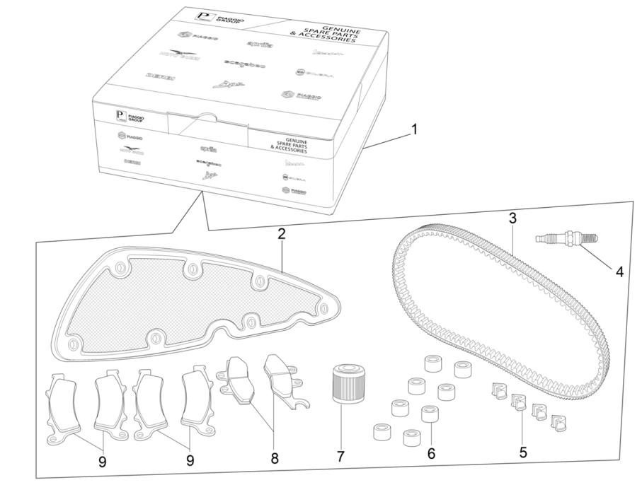 Kit complet d'usure et d'entretien Piaggio MP3 350 Maxi sports E4 ABS 2018-2020 (EMEA)