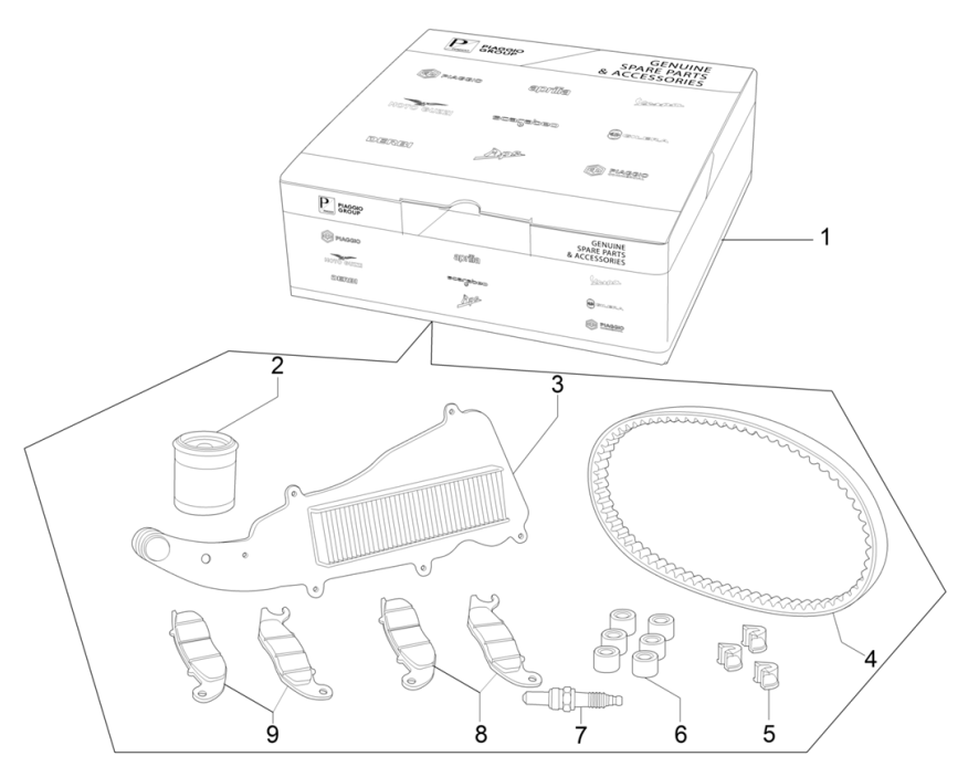 Kit complet d'usure et d'entretien Vespa GTS 125 4T E5 ABS 2021 (EMEA)