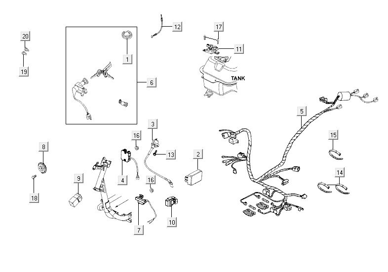 faisceau de câbles de verrouillage d'allumage Kymco Agility RS 4 temps noir 11