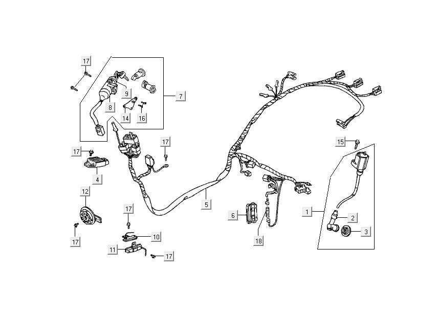 Commutateur d'allumage - Faisceau de câbles Kymco DJ 2 temps noir
