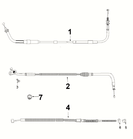 Câble de frein - Câble d'accélérateur - Câble d’ouverture de selleslot Kisbee 4 temps Euro 5