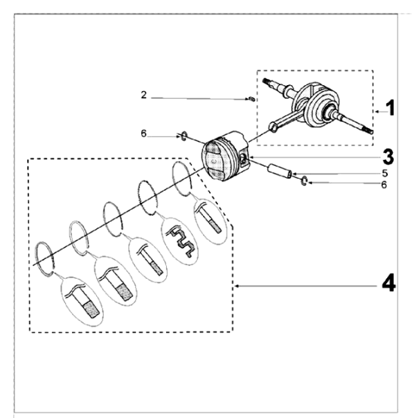 Vilebrequin et piston Django 50 4t Evasion