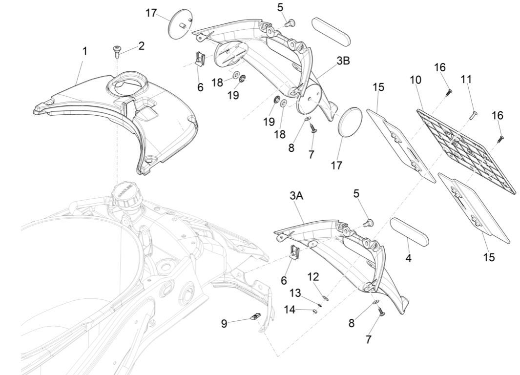 Garde-boue arrière Vespa Primavera 125 4T 3V ie ABS
