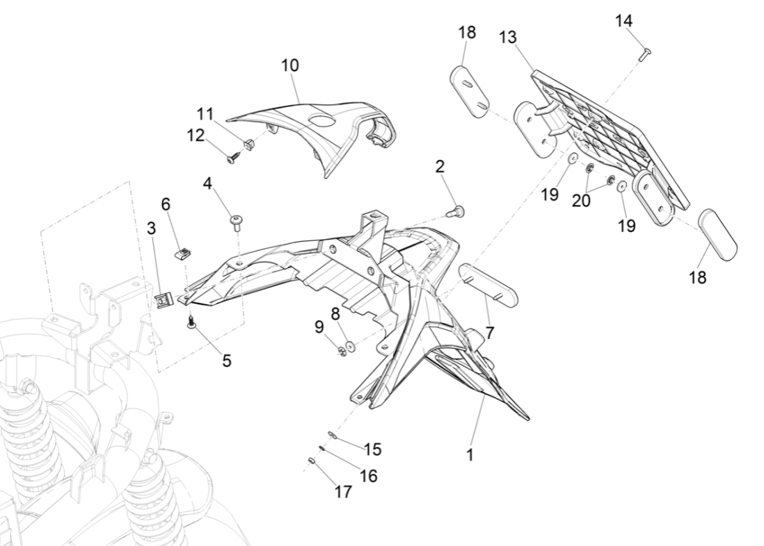 Capot arrière - Piaggio Medley 125 ABS E5 Mudflap 2021-2022 (EMEA)