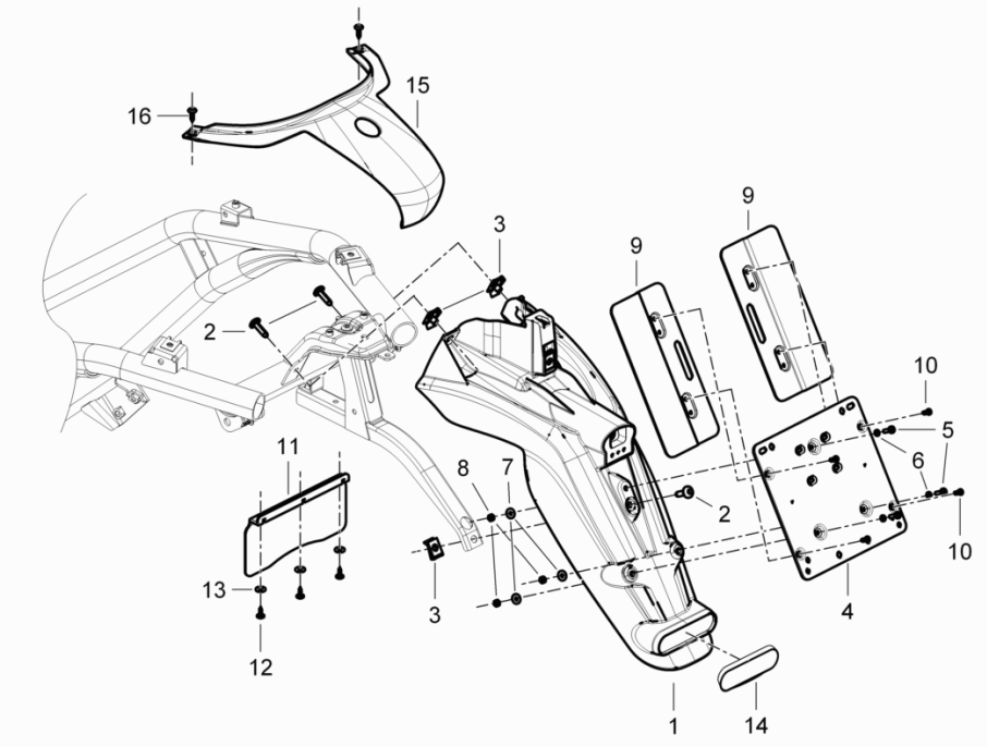 Capots arrières - Piaggio Beverly 125 RST 4T 4V IE E3 2010-2015 (EMEA)