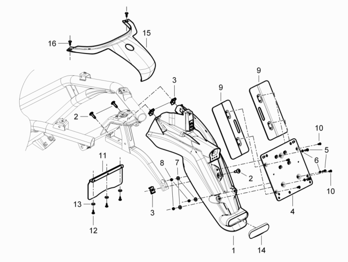 Bavettes arrières Piaggio Beverly 350 E3 Sport Touring 2013-2014 noir 94