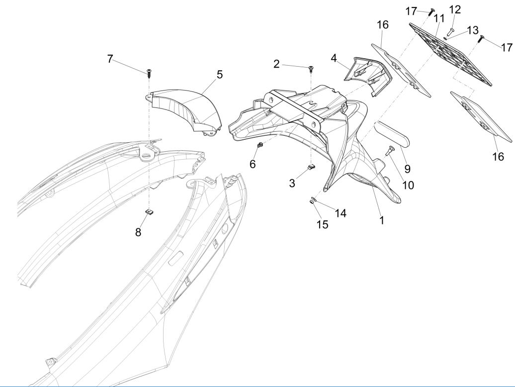 Capot arrière - Bavette anti-boue Piaggio Fly 125 4 temps 3V IE E3