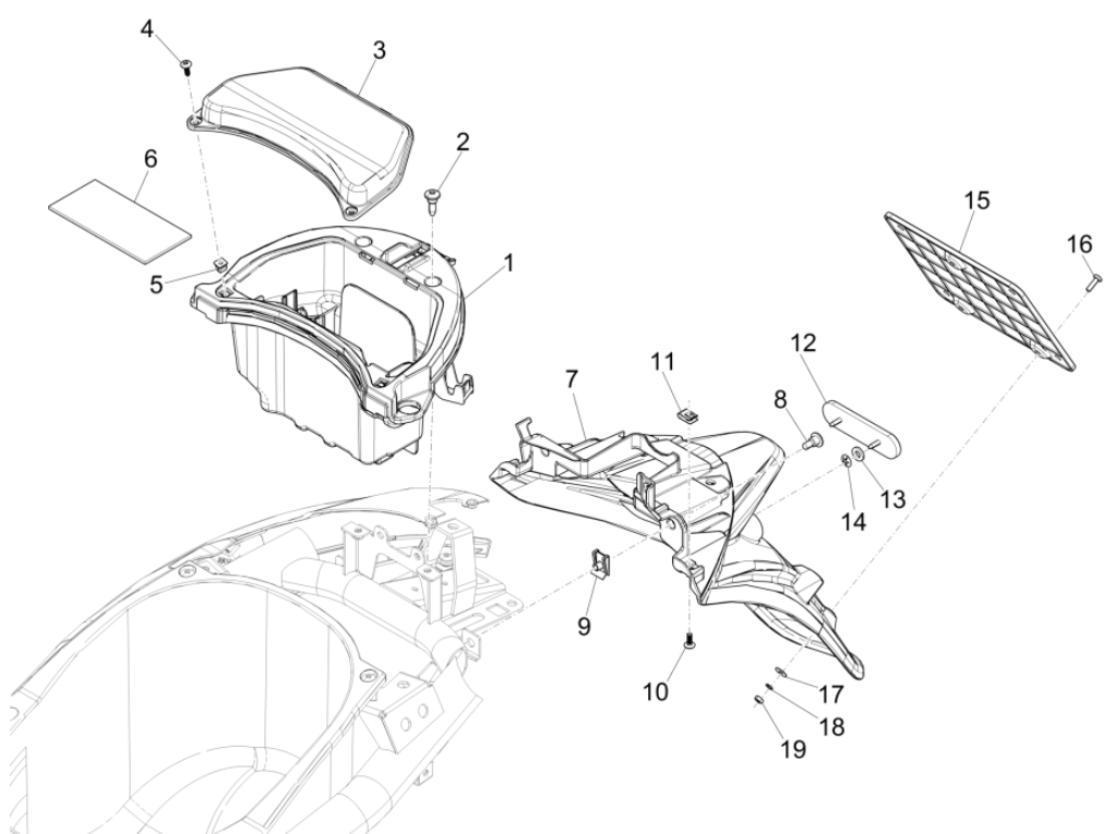 Capot arrière - Bavette pare-boue 4 temps Piaggio Liberty 50