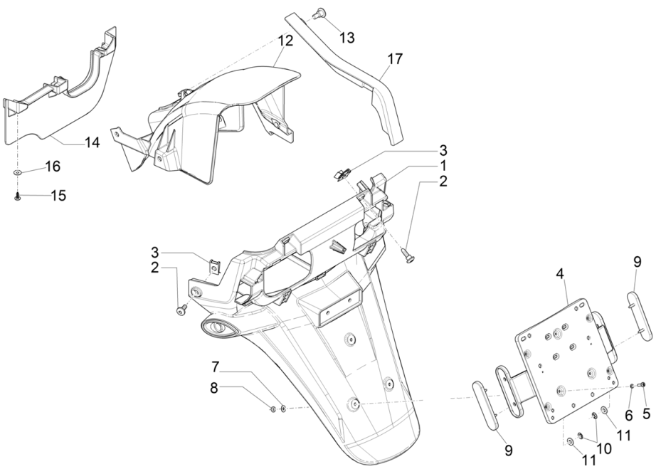 Garde-boue arrière Piaggio MP3 350 Maxi Sport ABS Euro 4 2018-2020