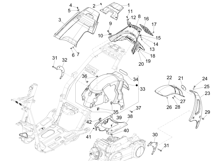 Plaques de protection arrière - Bavette arrière Piaggio NRG Power DD 2007-2017 bleu 227/A