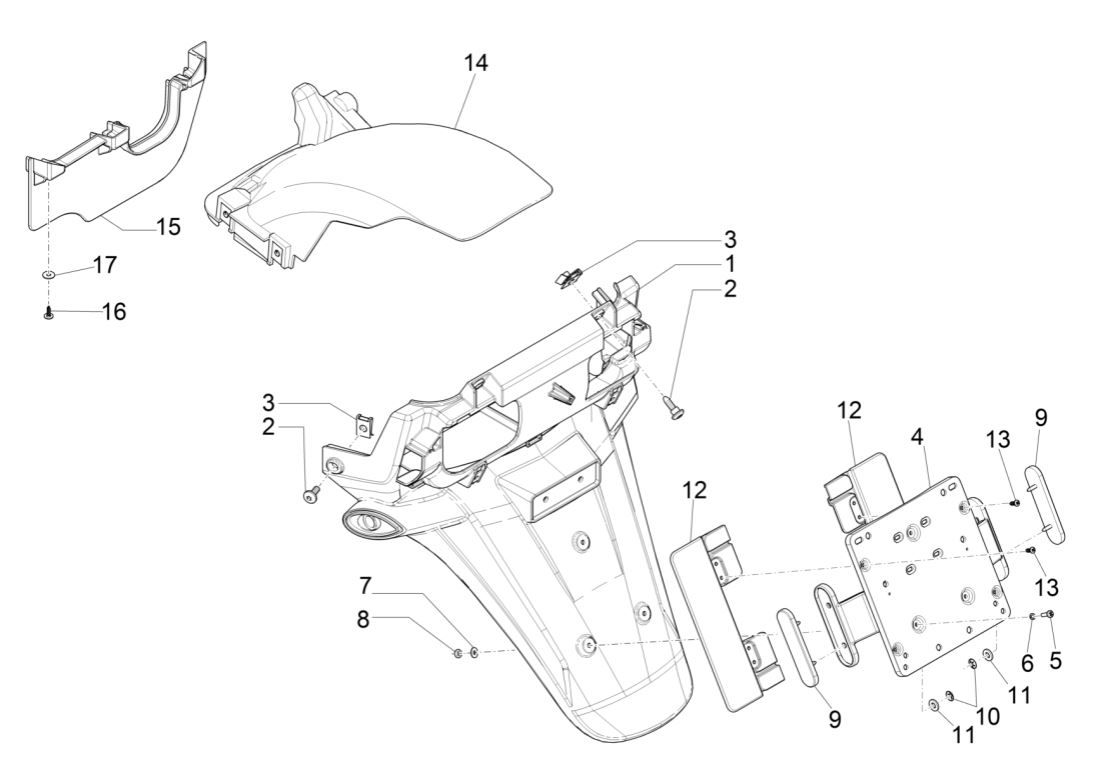 Coque arrière - Pare-boue Piaggio MP3 300 ie E4 LT BUSINESS - SPORT NOABS-ABS 2016 - 2018 (EMEA)