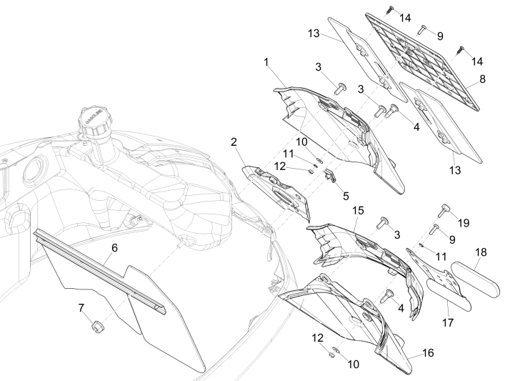 Plaques de protection arrière Vespa GTS 300 ie 2008-2016 (avec et sans ABS) dragon rouge 894