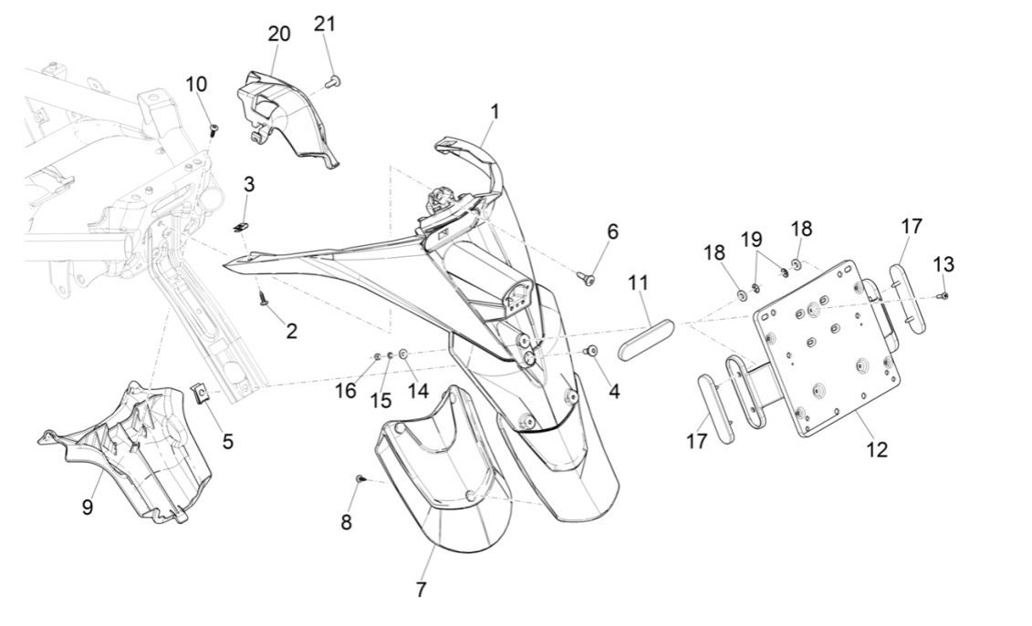 Coque arrière - Pare-boue Piaggio MP3 300 HPE/300 HPE SPORT E5 ABS 2020-2022 (EMEA)
