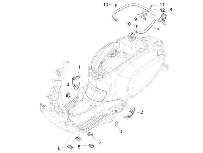 Caoutchoucs de cadre - Poignée passager Vespa Primavera 50 4T IGET 3V AC Euro 4 noir 98/A- 98/A