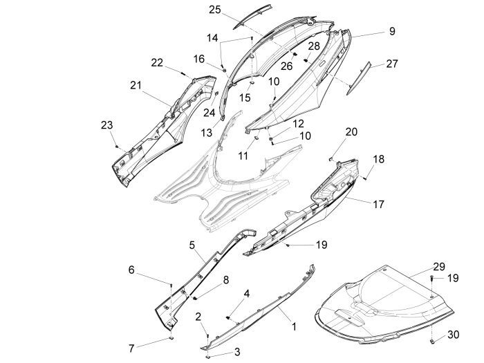 Becquet inférieur Piaggio New Fly 4 temps 2 soupapes rouge 854a
