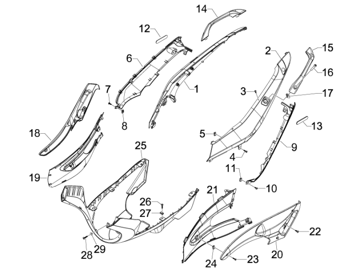 Carénages latéraux - Spoiler inférieur  Gilera Runner 50 SP 50 2T LC 2010-2017 argent 760/B