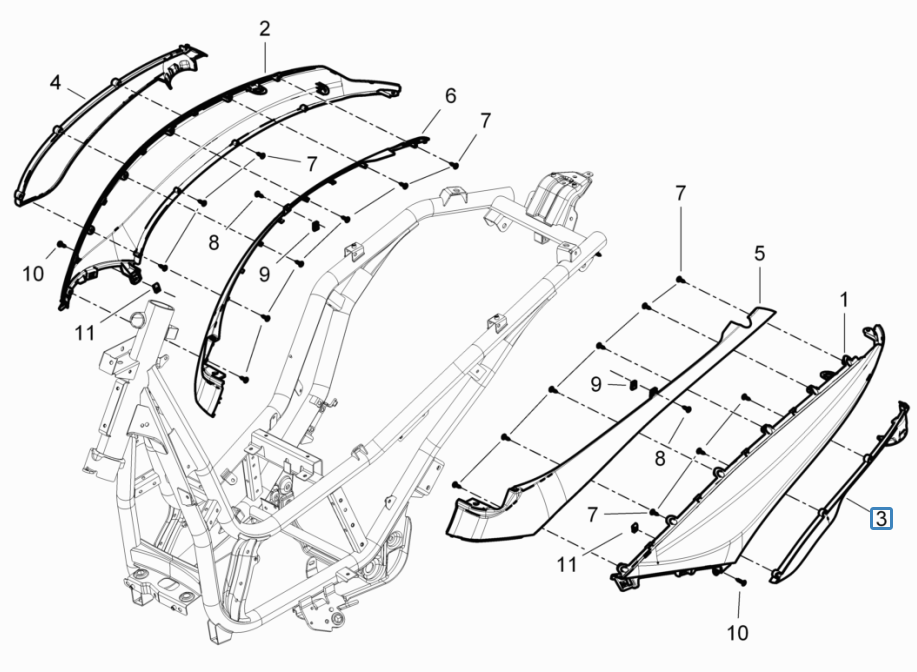 Coques latérales - Aileron Piaggio Beverly 125 RST 4T 4V IE E3 2010-2015 (EMEA)