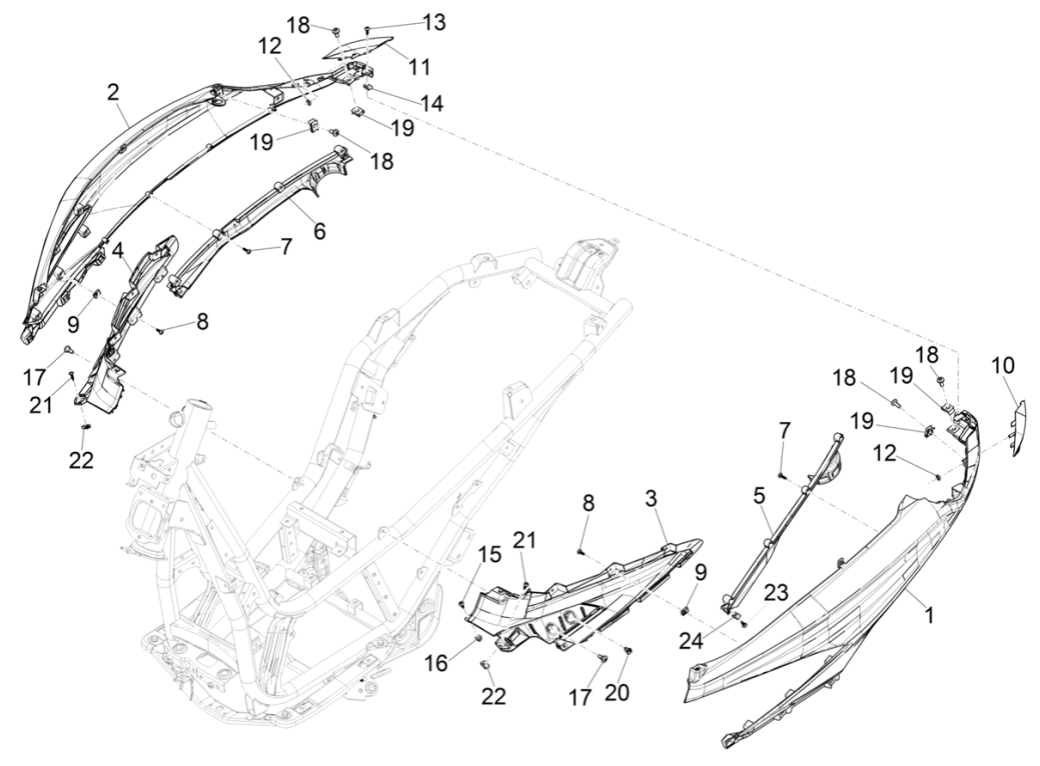 Capots latéraux - Aileron Piaggio Beverly 300 4T 4V HPE ABS E5 2021-2022 (EMEA)