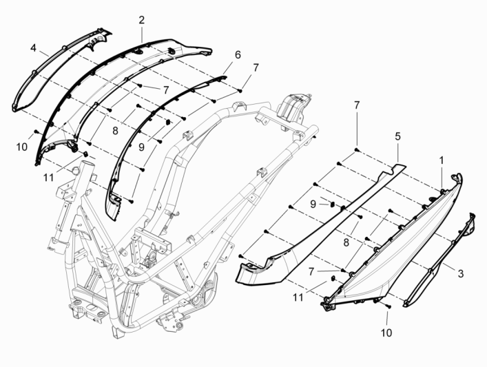 Carénages latéraux Piaggio Beverly 350 Sport Touring Euro 3 2013-2014 noir mat 93/B