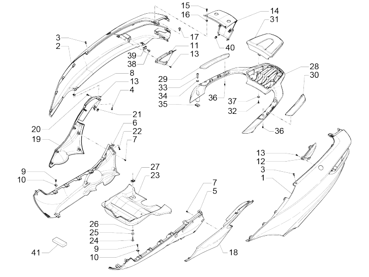 Caches latéraux - Spoiler Piaggio MP3 500 LT Business 2014-2016 blanc