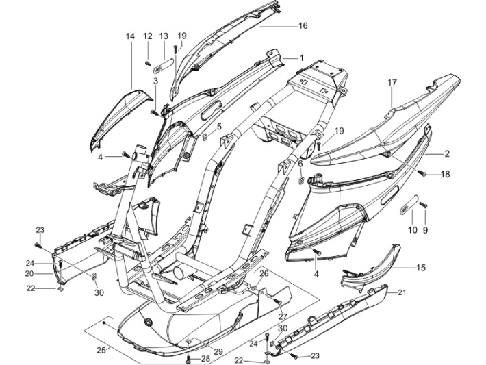 Caches latéraux - Spoiler Piaggio NRG Power DD 2007-2017 noir météore 94/A