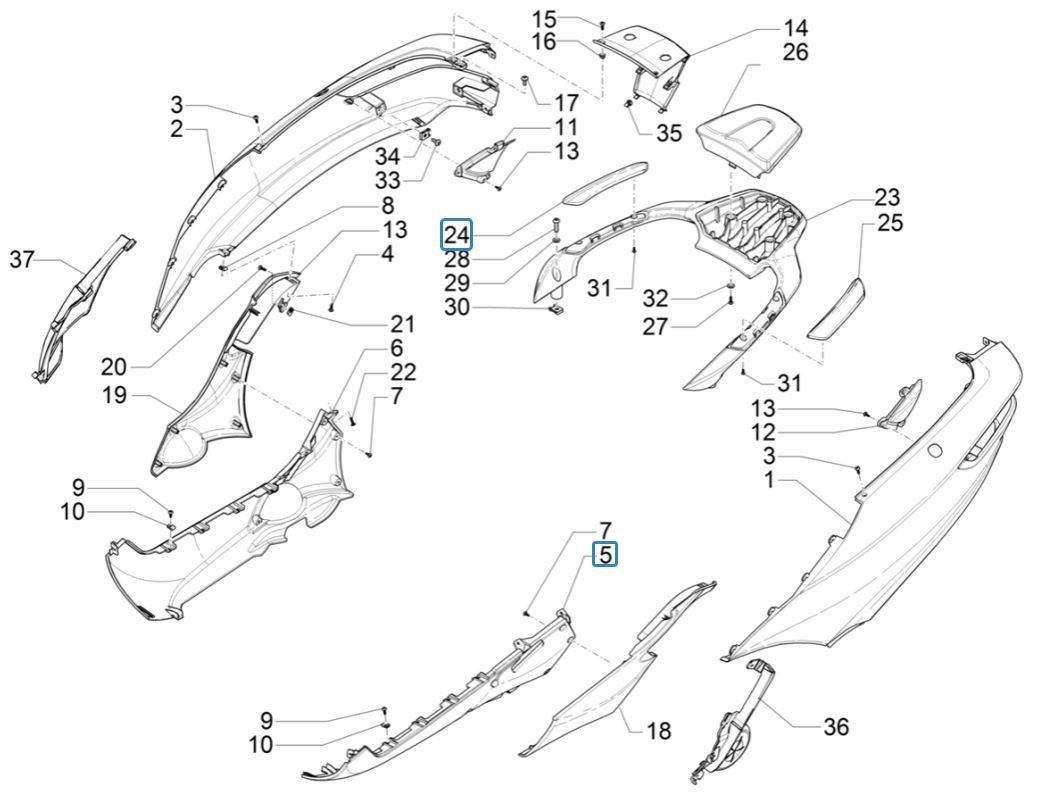 Coques latérales - Spoiler Piaggio MP3 300 ie E4 LT BUSINESS - SPORT NOABS-ABS 2016 - 2018 (EMEA)