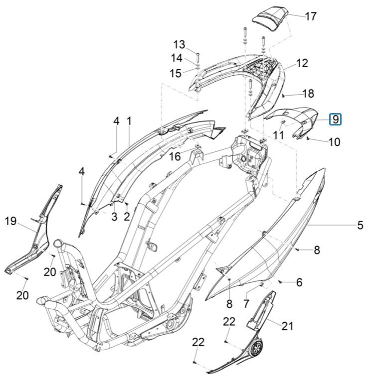 Housses latérales - Spoiler Piaggio MP3 300 HPE/300 HPE SPORT E5 ABS 2020-2022 (EMEA)