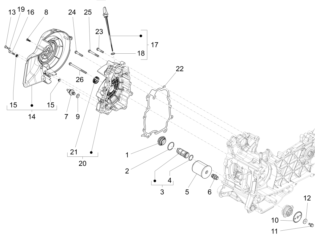 Capot Volant moteur magnétique - Filtre à huile Vespa Primavera 125 4T 3V IE ABS