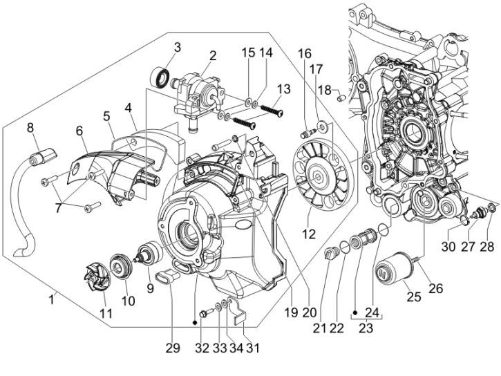 Couvercle de volant magnétique - Filtre à huile Gilera Runner 200cc VXR 4 temps 2006