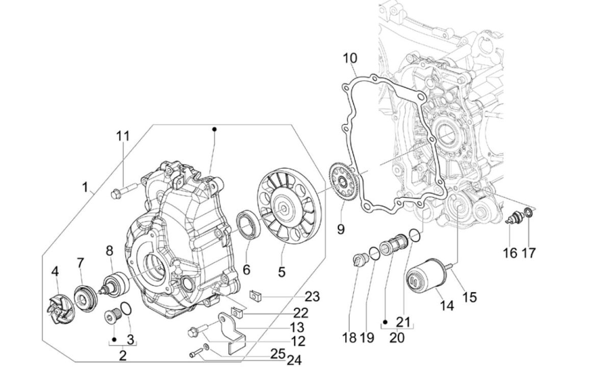 Couvercle de volant moteur solénoïde - Filtre à huile Vespa GTV 250 4T 4V IE