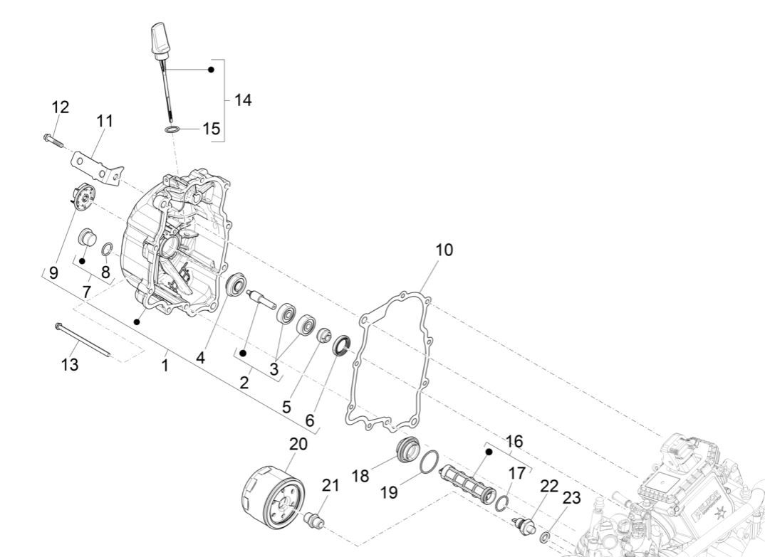 Couvre-volant magnétique - Filtre à huile Piaggio MP3 300 ie E4 LT BUSINESS - SPORT NOABS-ABS 2016 - 2018 (EMEA)