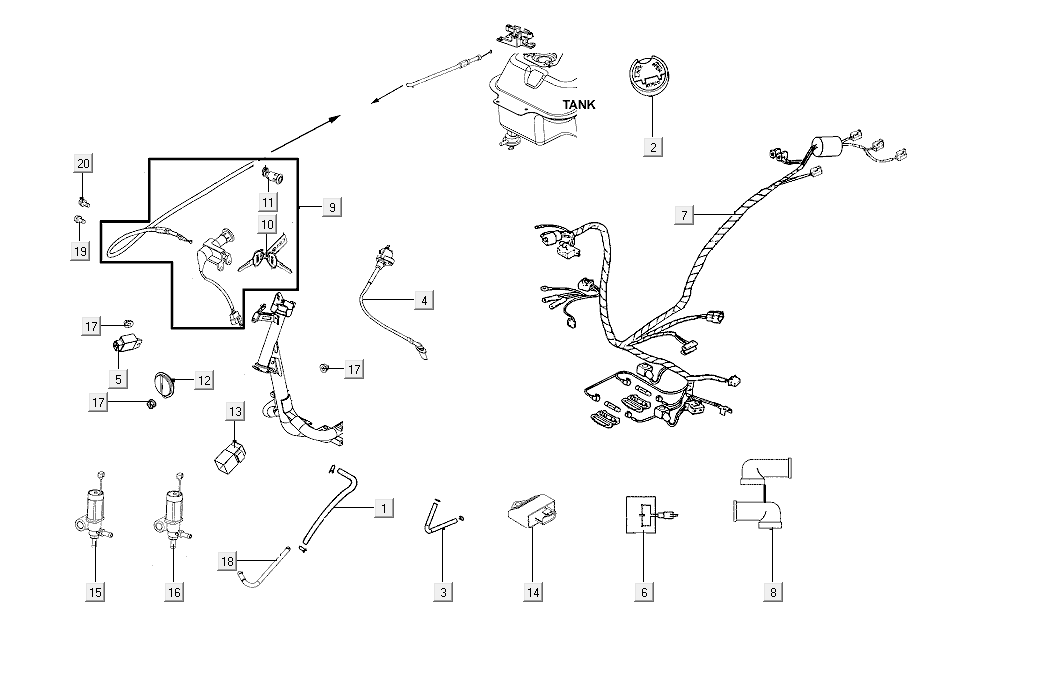Faisceau de câbles kymco agility FR 12' 4 temps euro4 noir